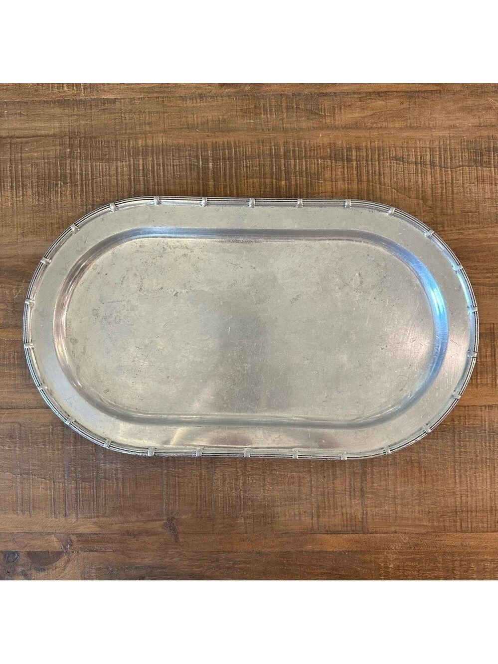 Vintage Wilton Armetale Pewter Oval Serving Tray with Ribbed Edges 18”x10.5”